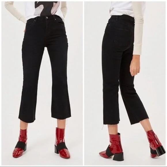 Topshop Moto Dree Cropped Kick Flare Jeans size 32 Raw Hem - Picture 1 of 12